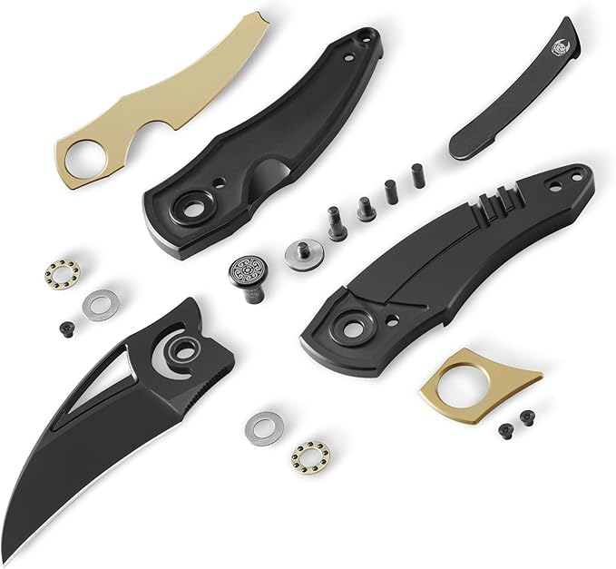 Knife Karasu Pocket Folding Knife,2.12" M390 Steel Blade Stonewashed Titanium Handle Front Flipper Knife,Small EDC Knife with Pocket Clip (Black Gold)