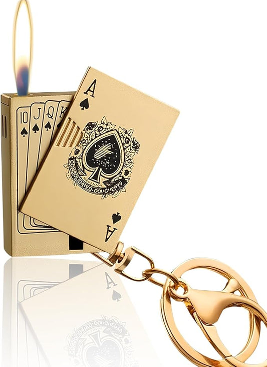 Playing Card Lighter Refillable Novelty Cool Keychains Lighter for Fireplace Candle Camping BBQ (Without Butane) (04)