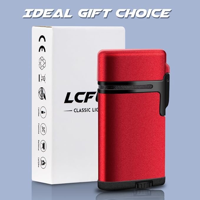 LcFun Butane Torch Lighter 2 Pack Dual Jet Flame Windproof Lighters Refillable Gas Butane Lighter Adjustable Flame Lighter Pocket Lighter Gift for Men, Women (Without Fuel, No Fuel Window)