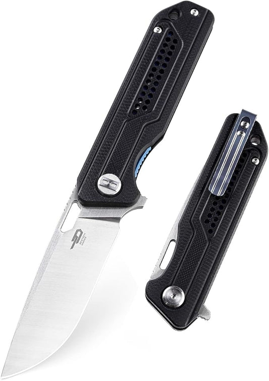BESTECH KNIVES Pocket Folder Folding Knife: 3.23" K110 Steel Blade, G10 Scales, Flipper, Liner Lock, EDC Titanium Clip, BG35A-1 (Black)