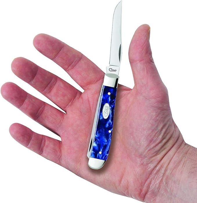 Case WR XX Pocket Knife Mini Trapper Sparxx Blue Pearl Kirinite Item #23432 - (10207 SS) - Length Closed: 3 1/2 Inches