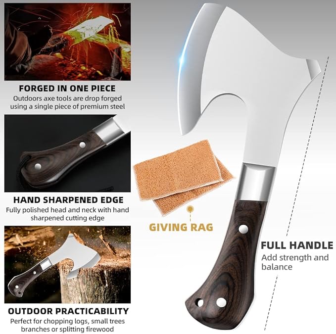 Camping Hatchet Camping Axe Forged High Carbon Steel for Meat Cleaver Axe Outdoor Splitting Wood Great for Axe Throwing, Camping, Survival, Outdoors and Chopping (718)