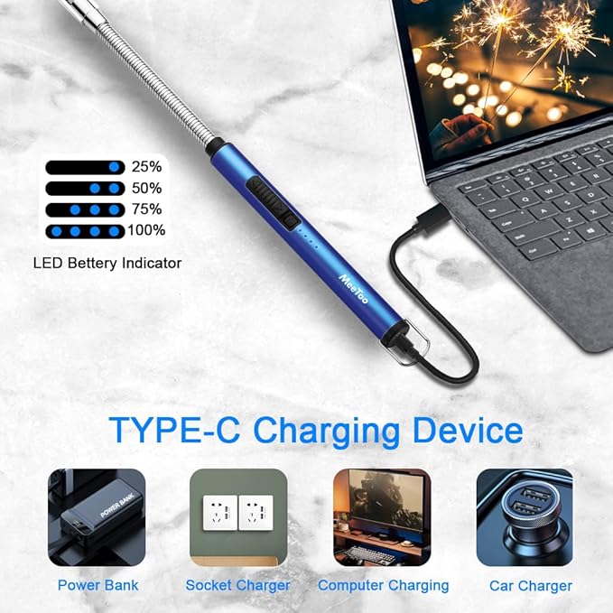 MeeToo Lighter Electric Candle Lighter Rechargeable USB Lighter Plasma Arc Lighter for Candle Camping (Dark Blue)