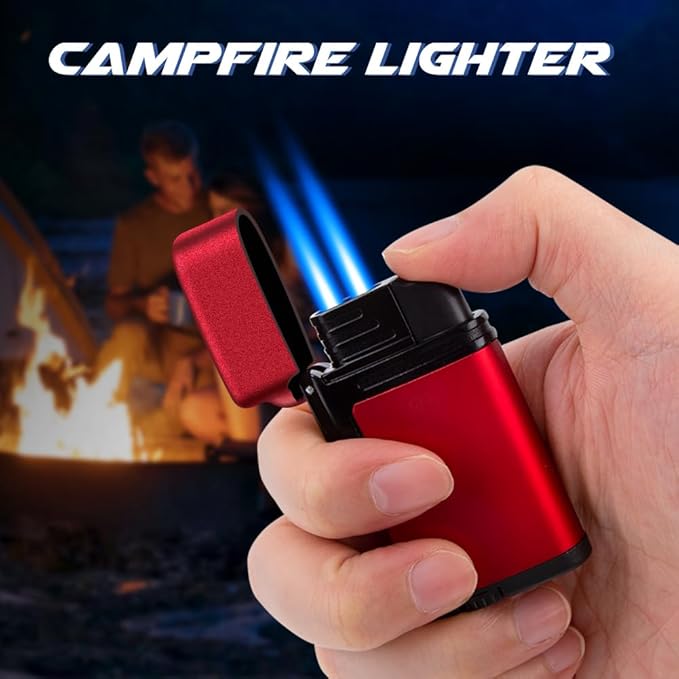 LcFun Butane Torch Lighter 2 Pack Dual Jet Flame Windproof Lighters Refillable Gas Butane Lighter Adjustable Flame Lighter Pocket Lighter Gift for Men, Women (Without Fuel, No Fuel Window)