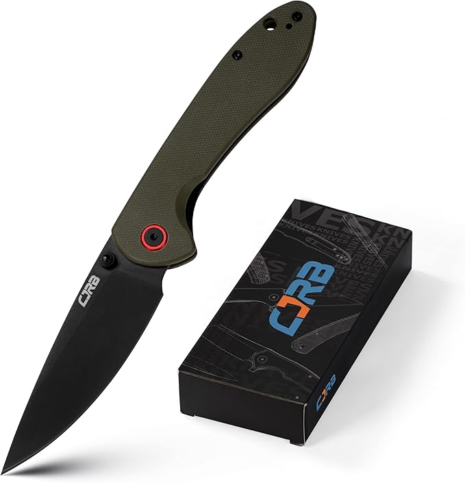 CJRB CUTLERY Folding Knife Feldspar(J1912) AR-RPM9 Powder Steel Black PVD Blade G10 Handle Pocket Knife EDC Knife,Army Green Handle