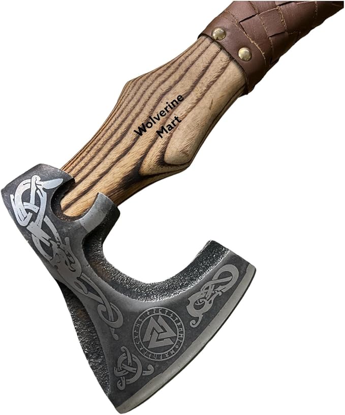 Custom Gift Hand Forged Carbon Steel Viking Axe with Ash Wood Viking Axe,Hatchet,Throwing Axes,Camping Axe,Battle Axe(MB-001)