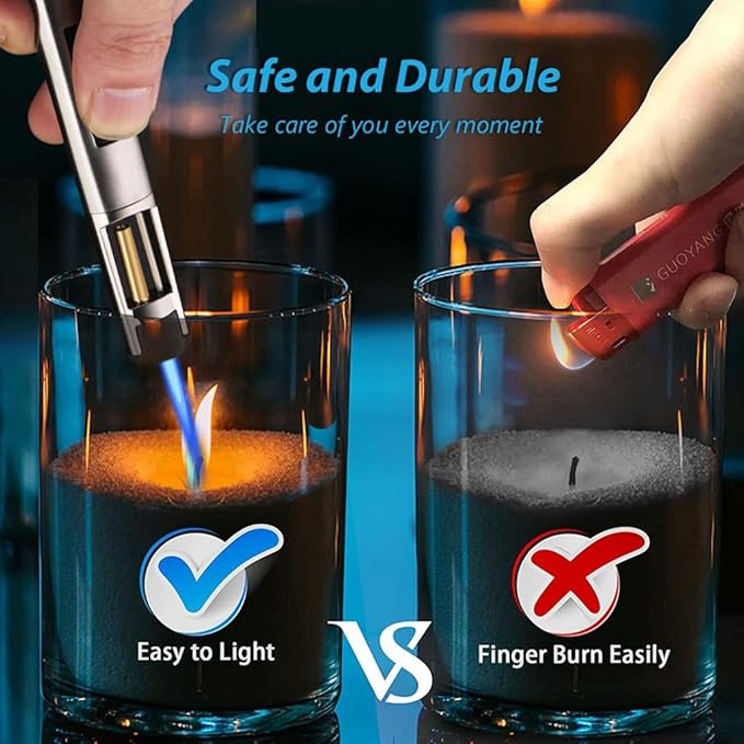 HONEST Torch Lighters Butane Lighters Refillable Single Jet Flame for Candle Grill BBQ Camping (Red)