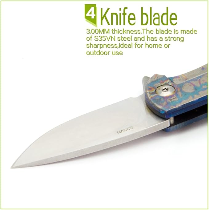 Outdoor Fast Opening Pocket Knife Small Size Folding Knife with 2.2" S35VN Blade EDC Tool Multipurpose Folding Knife Suitable for Self Defense/Home/Camping