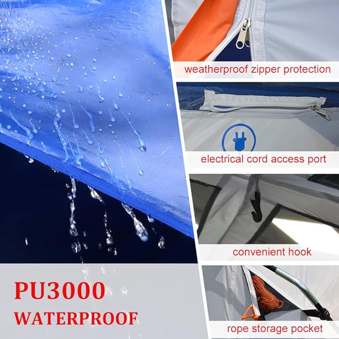 8 Person Tent for Camping, AYAMAYA Waterproof Multi Room Large Family Tents with Skylight & Removable Rainfly &4 Large Mesh Windows and Divided Curtain for Separated Room