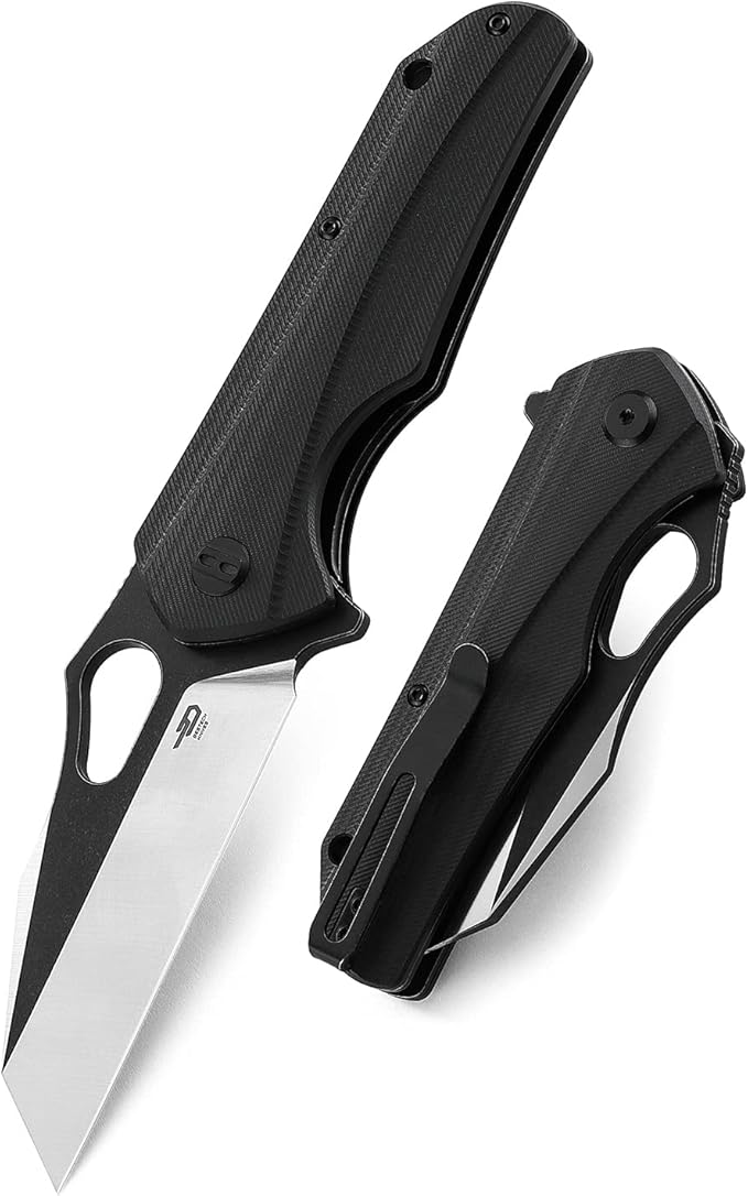 BESTECH KNIVES Pocket Folder Folding Knife: 3.47" D2 Steel Satin+Balck Reverse Tanto Blade, G10 Scales, Flipper, Liner Lock, EDC Steel Clip, BG36A (Black)