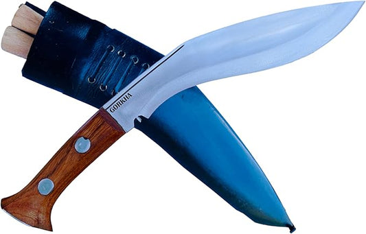 Authentic WW II Kukri Knife 10.5" Blade Hand-Hammered New Designed World War II Historic Gurkha Khukuri Kukri Full Tang with 2 Small Knives and Black Leather Sheath, Hand-Forged In Nepal