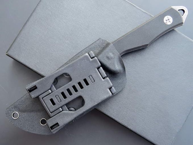 Eafengrow EF107 Fixed Blade Knife D2 Steel Blade Knife with Kydex Sheath G10 Handle Compact Outdoor Field Utility Knife (Black)