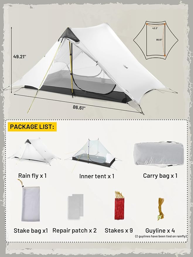 LANSHAN Ultralight Tent 3-Season Backpacking Tent for 1-Person or 2-Person Camping, Trekking, Kayaking, Climbing, Hiking