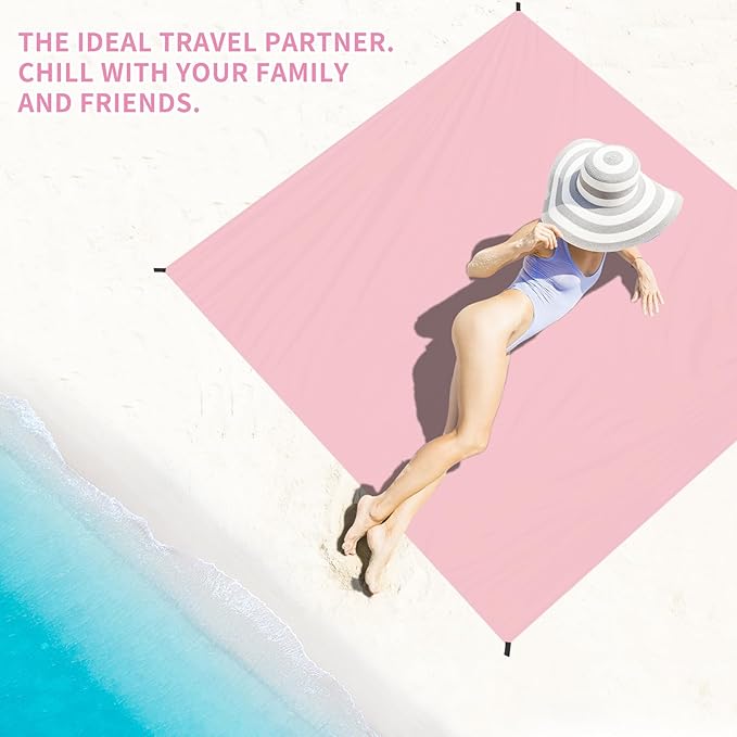 BYDOLL Beach Blanket Sandproof Waterproof 78''×81'' 1-4 Adults Compact Lightweight Oversized Beach Blanket Large Picnic Mat Beach Blanket for Travel Camping Hiking Picnic