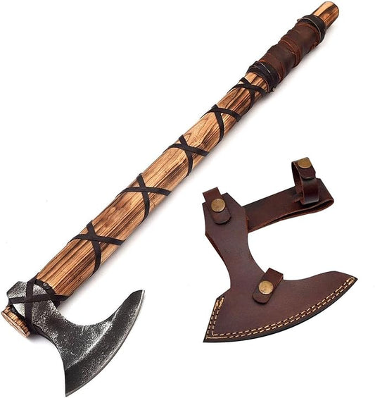 Handmade Viking Axe Real Carbon Steel Axe with Leather Sheath Camping Bearded Axes & Hatchets Hunting Axe Valentine's Day Gift, Camping & Hiking | Knives & Tools | Birthday Gift for him (VK-Ax-19)