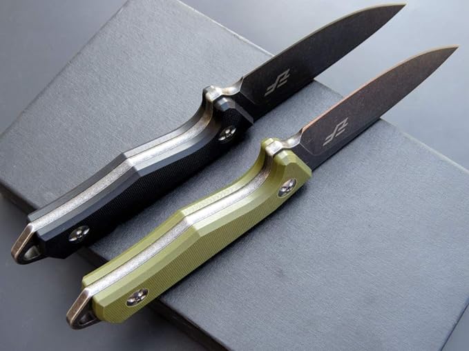 Eafengrow EF107 Fixed Blade Knife D2 Steel Blade Black Knife with Kydex Sheath G10 Handle Compact Outdoor Field Utility Knife(Green)