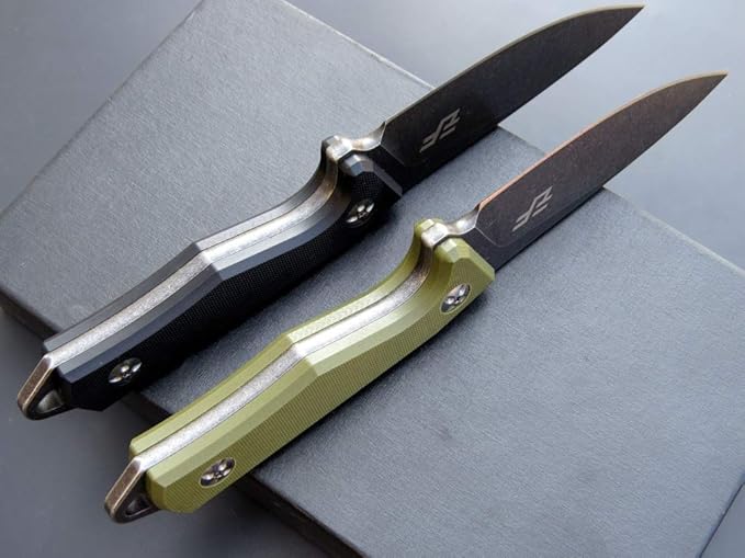 Eafengrow EF107 Fixed Blade Knife D2 Steel Blade Knife with Kydex Sheath G10 Handle Compact Outdoor Field Utility Knife (Black)