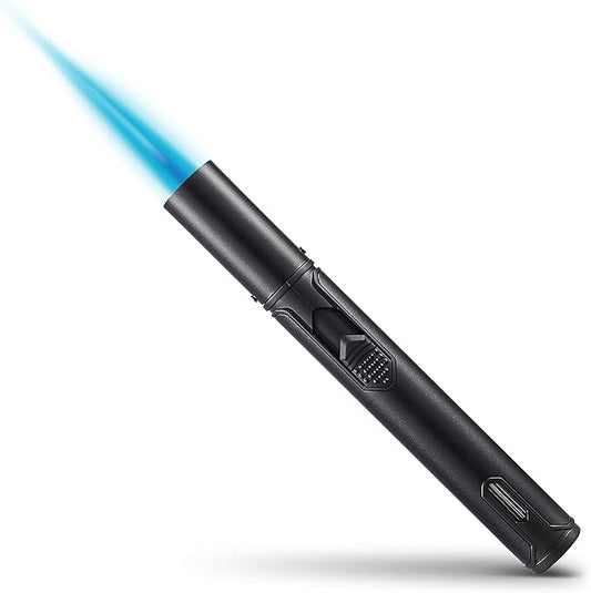 Urgrette 1 Pack Butane Torch Lighter, 6-inch Refillable Pen Lighter Adjustable Jet Flame Butane Lighter for Grill BBQ Camping (Gas Not Included) Raven