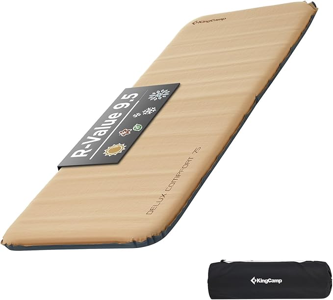 KingCamp Self Inflating Camping Sleeping Pad, 3 INCH Ultra Thick 6.1 R Warm Soft Single Foam Air Mattress for Travel Hiking Tentads for Tent Cot Traveling and Hiking, Multicolor