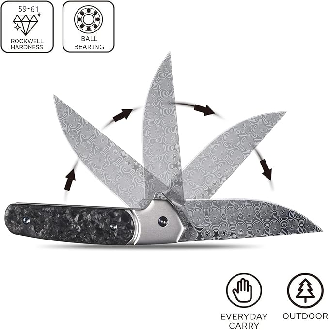 Sitivien ST252 Damascus Steel Folding Knife,Damascus Blade,Titanium Carbon Fiber Handle EDC Knife for Outdoor Camping Hiking(Gray) …