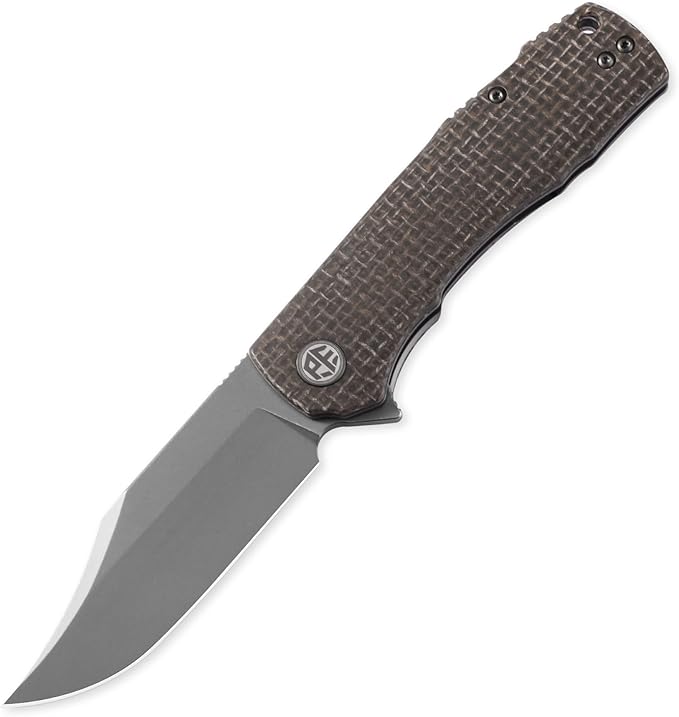 Petrified fish PFP03 Victor,3.58" K110 Stonewashed Blade,140g Micarta Handle Flipper Liner lock Folding knife (Brown Stonewashed)