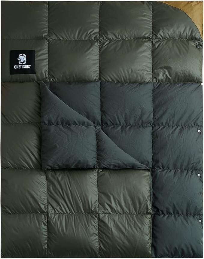 OneTigris Down Camping Blanket -Warm, Lightweight, Packable, Puffy Outdoor Travel Blanket for Cold Weather Backpacking Hiking Stadium Gardening Beach Picnic Quilt