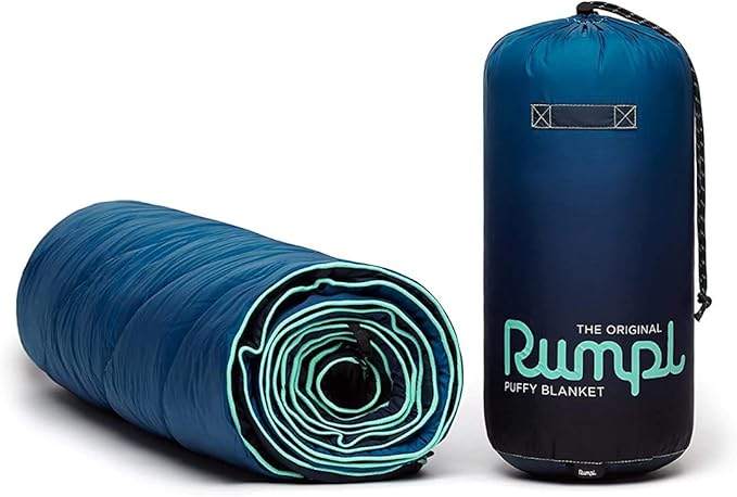 Rumpl Original Puffy Blanket - Warm Puffy Camping Blanket, 100% Recycled Polyester Insulation, Lightweight, Packable, Water-Resistant, Outdoor Puffer Blanket, 52"x75", Ocean Fade