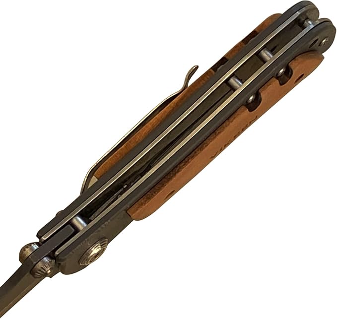 Pocket Knife, Folding Knife, Wood Handle Knife, Outdoor Camping Survival EDC Knife, gift for Men, Husband and Dad, with Nylon Pouch