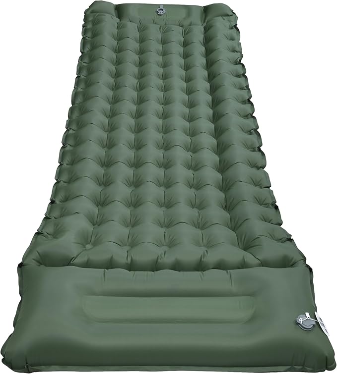 Self-Inflating Sleeping Mats for Camping, Camping Sleeping Pad for Camping, Ultralight Camping Mat with Pillow Built-in Foot Pump Inflatable Sleeping Pads Compact for Camping, Backpacking( Army Green)
