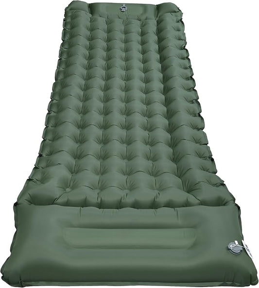 Self-Inflating Sleeping Mats for Camping, Camping Sleeping Pad for Camping, Ultralight Camping Mat with Pillow Built-in Foot Pump Inflatable Sleeping Pads Compact for Camping, Backpacking( Army Green)