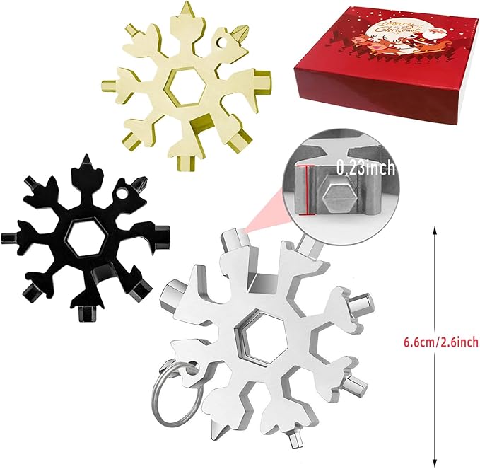 9 Pieces Snowflake Multi Tool Stainless Steel 18-in-1 Snowflake Screwdriver Multitool Bottle Opener Wrench Mens Gifts for Christmas
