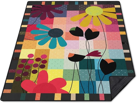 Boho Floral Picnic Blanket Waterproof Foldable Extra Large Picnic Mat Beach Blanket 60"x80" for Camping Beach Hiking Patio Party Outdoor Decor Gifts
