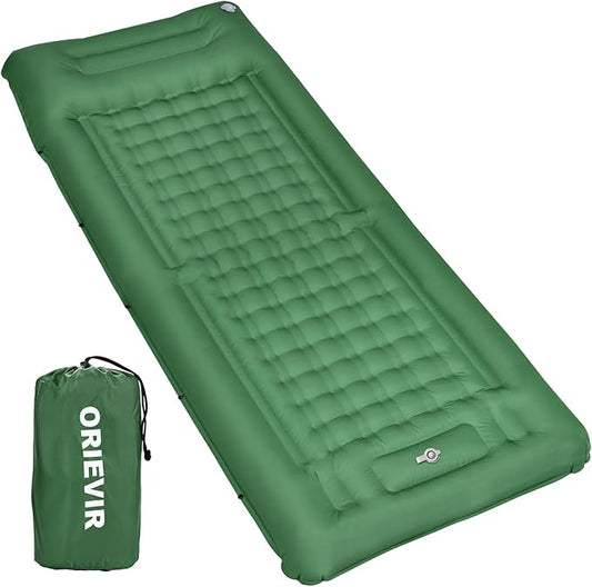 Camping Sleeping Pad, Self Inflating Air Mattress Extra Thickness 4.7 Inch Single Sleeping Pad for Camping with Pillow Built-in Foot Pump Inflatable Camping Mattress for Tent Hiking Traveling