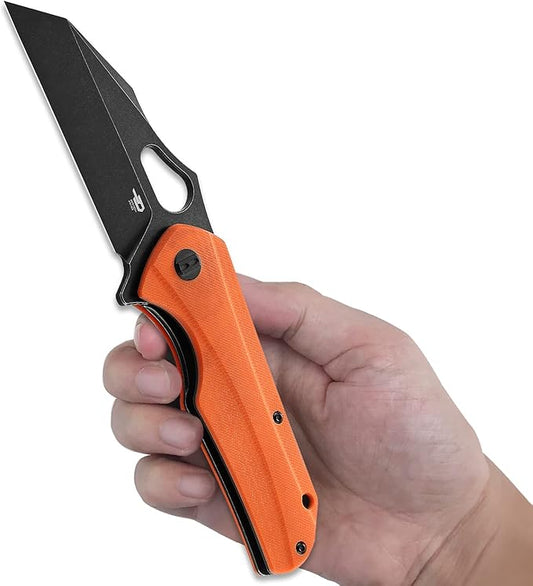 BESTECH KNIVES Pocket Folder Folding Knife: 3.47" D2 Steel Black Tanto Blade, G10 Handle, EDC Clip, BG36E (Orange)