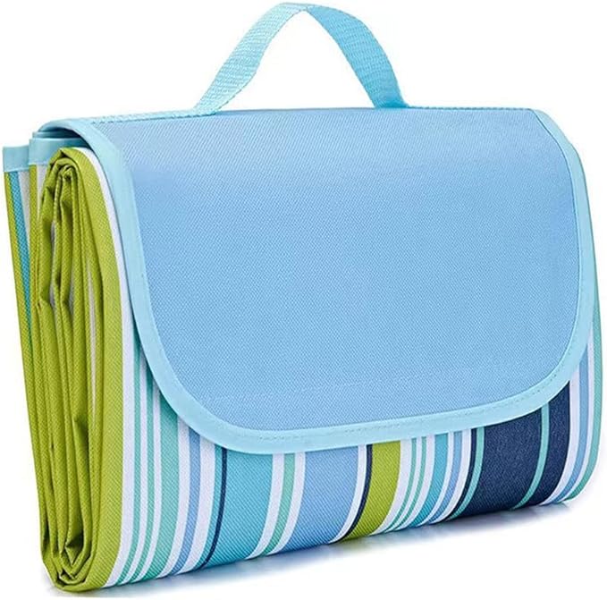 Picnic Blanket | Beach Mat|Picnic Blanket for Indoor and Outdoor, 80" x 57" Sandproof Waterproof Larger Mat for Beach, Travel, Camping, Hiking, Park Grass,Handy Mat Tote, Foldable (Blue Line) …
