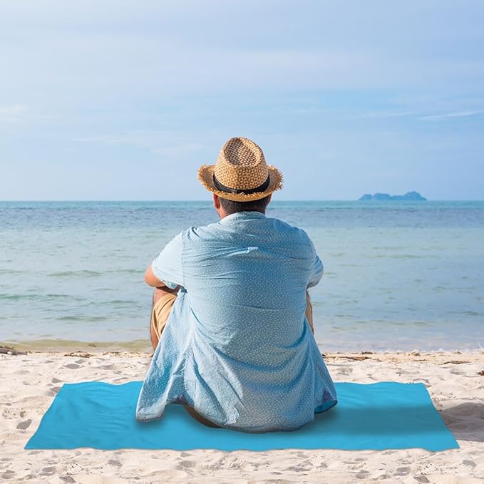 Ainiv Picnic Blanket, Mini Pocket Beach Mat 27.5 x 43.3IN (1-2 People) Foldable, Lightweight Waterproof Sand Free, Foldable Thin Ground Sheet for Outdoor Camping Hiking Travel - with Hand Strap