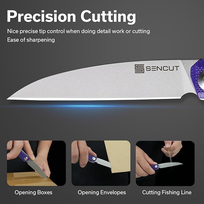 SENCUT Small Pocket Knife for Men, Front Flipper knife for EDC, Jubil Folding Knives with 2.95 inches D2 blade, G10 Handle with Liner Lock, Slim Gentleman’s knives for Gift (Purple)