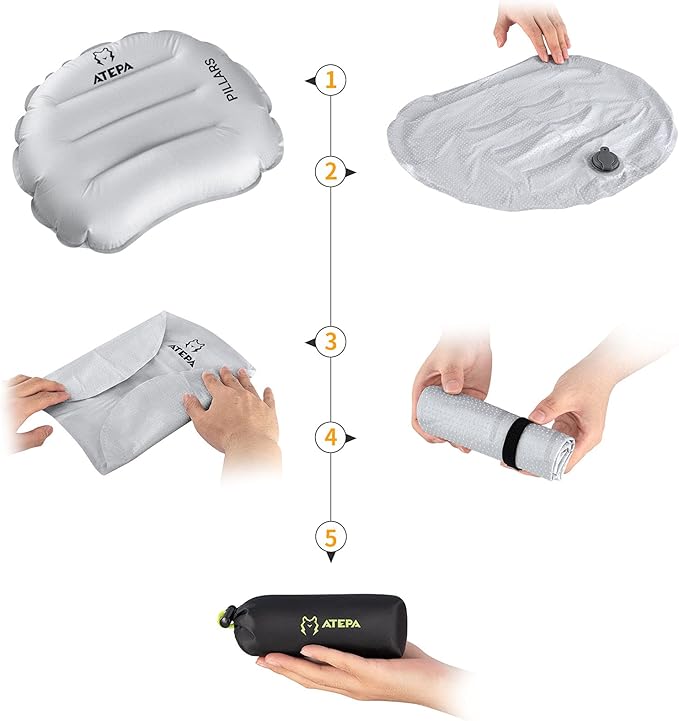 ATEPA Ultralight Inflatable Pillow - Camping Travel, 2oz Insulated Compact, Comfortable, Inflating Pillows for Neck & Lumbar Support for Hiking, Backpacking
