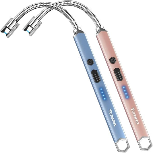 Electronic Candle Lighter Arc Windproof Flameless USB Rechargeable Electric Lighter (2 Pack - Blue&Rose Gold)