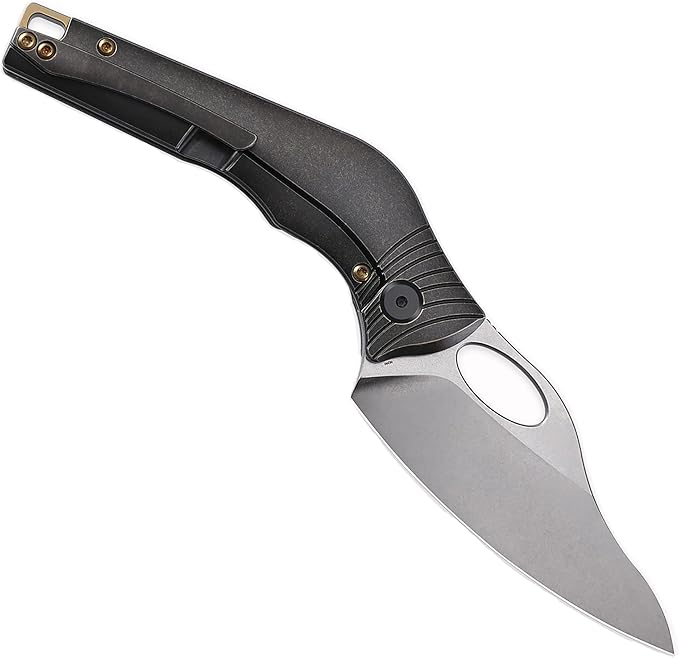 Knife Amuse-C04 Thumb Hole Knife,3.85" M390 Steel Blade Stonewashed,6AL4V Titanium Handle,Frame Lock Folding Knife,Titanium Pocket Clip(Bronze)