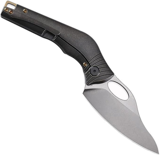 Knife Amuse-C04 Thumb Hole Knife,3.85" M390 Steel Blade Stonewashed,6AL4V Titanium Handle,Frame Lock Folding Knife,Titanium Pocket Clip(Bronze)
