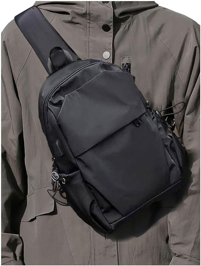 Medium Black Black Sling Bag for Men and Women - Sport Crossbody Backpack for Pickleball, Tennis, Racketball