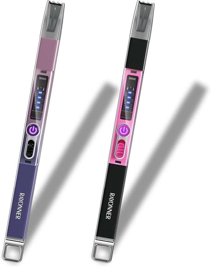 RAYONNER Electric Candle Lighter Plasma Arc Lighters Windproof & Flameless USB with Rechargeable Double Safety Switch for Candle BBQ Camping (2 Pack - Pink/Purple Gradient&Black-Pink)