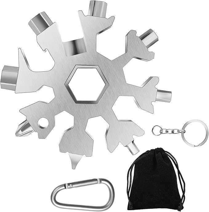 Snowflake Multi Tool, 1PCS 18 in 1 Snowflake Tool Stainless Steel Snowflake Handy Tool with Storage Bag (Silver)