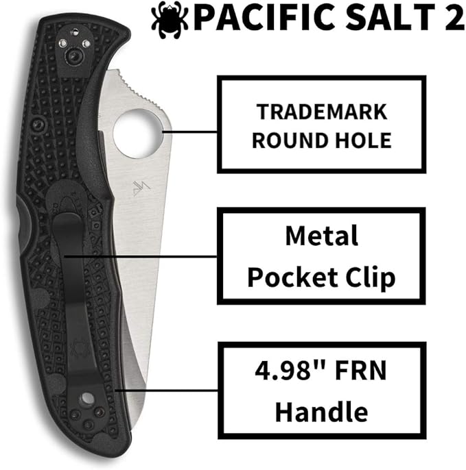 Spyderco Pacific Salt 2 Lightweight Knife with 3.78" Corrosion Resistant H-1 Steel Blade and Black Non-Slip FRN Handle