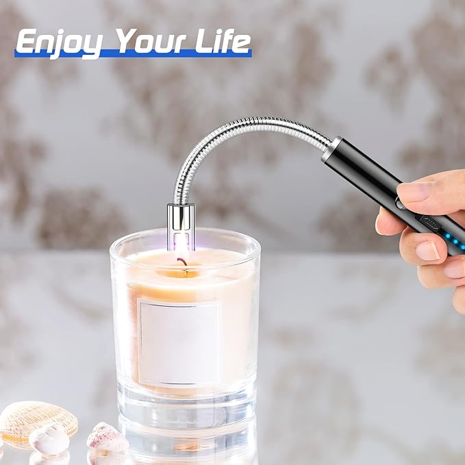 Candle Lighter Electric Arc Lighter USB Rechargeable Lighter with 360° Flexible Neck LED Display for Camping Cooking BBQs Fireworks