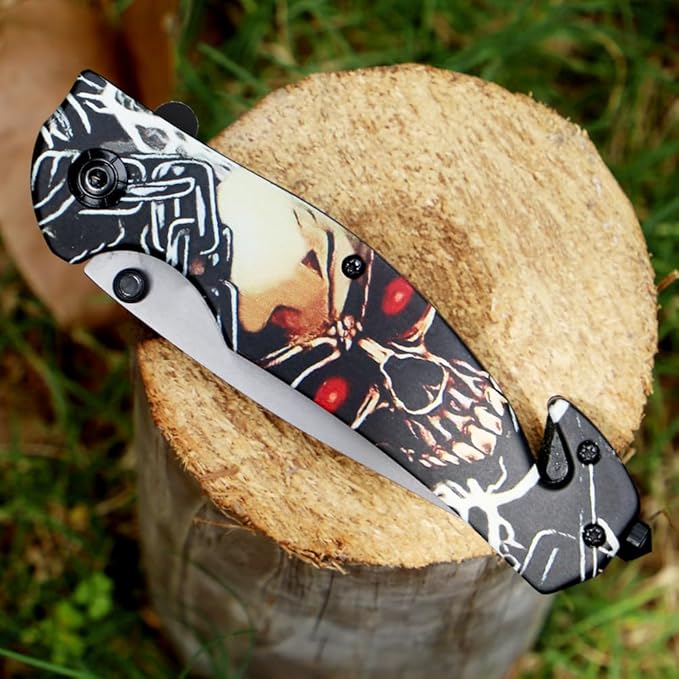 8.43" Pocket Folding Knife with Serrated Blade, Speed Spring Assisted Opening, Glass Breaker, Belt Cutter, Thumb Stud, Liner Lock and Pocket Clip, Good for Survival, Camping, Outdoor, Hunting