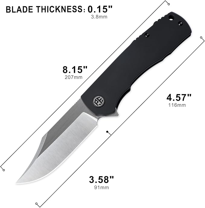 Petrified fish PFP03 Victor,3.58" 154CM Steel Satin Blade,4.8oz Aluminium Handle Flipper Liner Lock Folding knife (Black - A Satin)