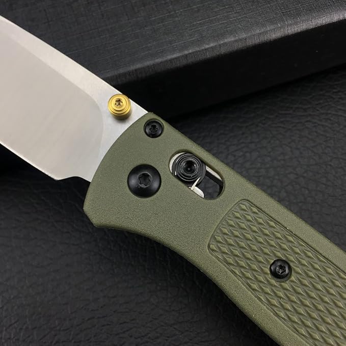 Everyday Carry Bugout Knife, Folding Pocket Knife with 3'' 8Cr13MoV Blade, Plain Edge, Green Glass Reinforced Nylon Grivory Handle with Belt Clip, Axis Lock, Thumb Stud