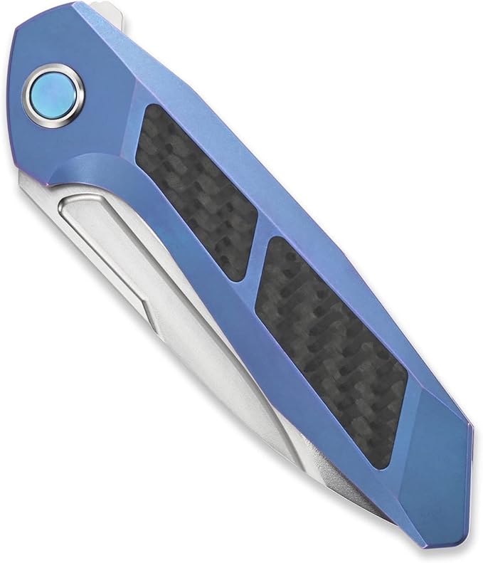 Sitivien ST996 Folding Knife,Handmade M390 Pearlescent Polishing Blade,Titanium & Carbon Fiber Handle Pocket Knife for Outdoor Camping,Hiking,Hunting(Blue)